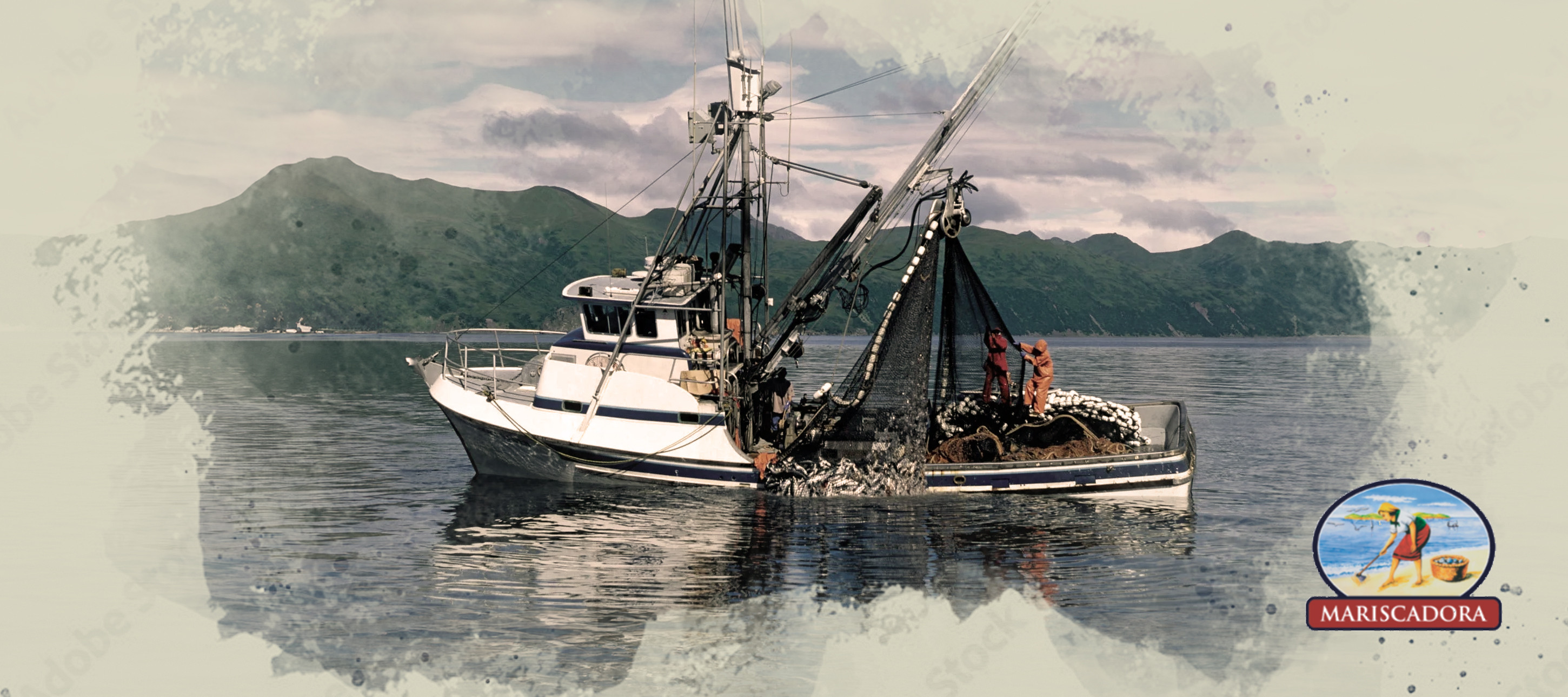 Boat performing fishing tasks